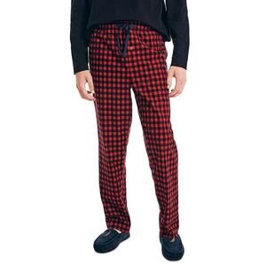 Nautica Men's Red/Black Checkered Fleece Classic Comfort Pajamas Pants Size L
